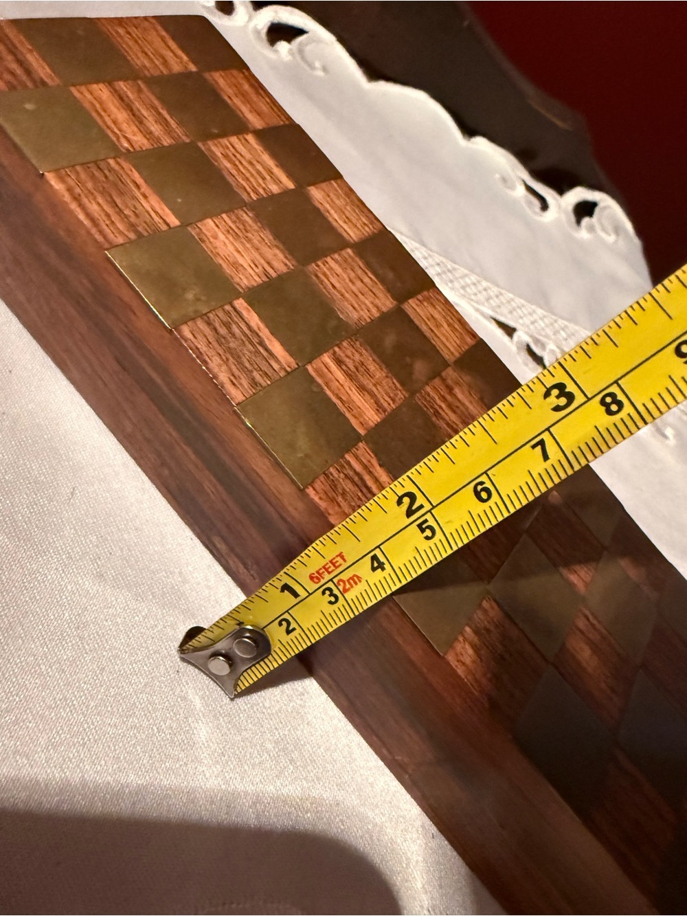 VINTAGE Brass ROSEWOOD Checkered Pencil box Decorative Box - Picture 10 of 10